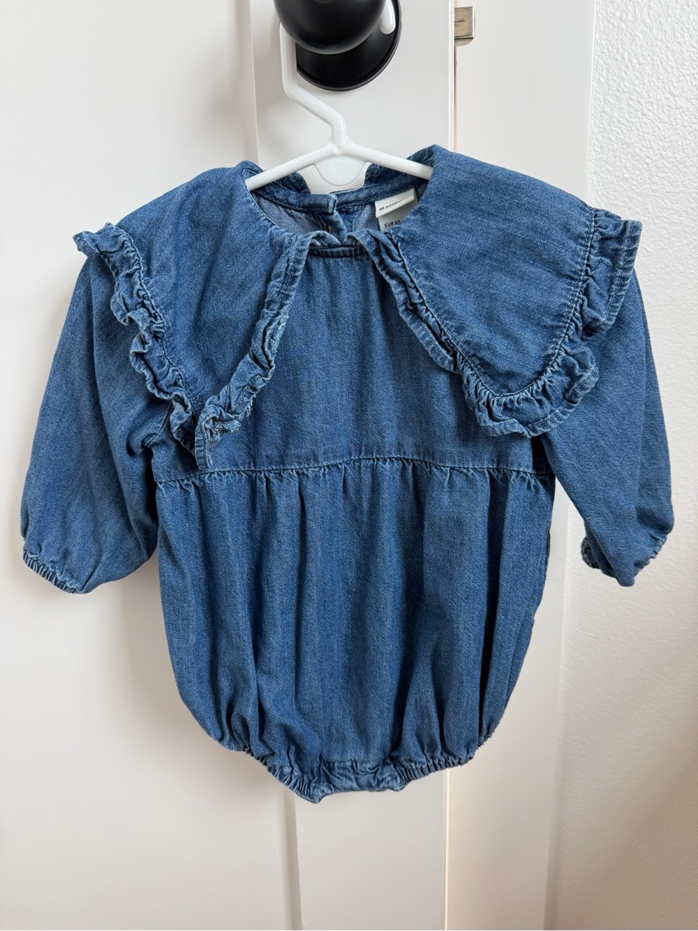 H&M Denim Blue Ruffled Collar One-Piece